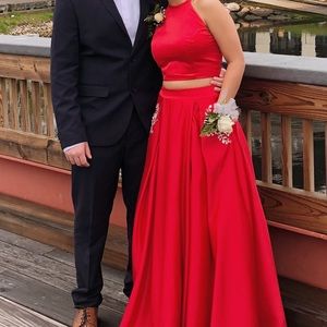 Red Prom Dress W/ Bedazzled Pockets